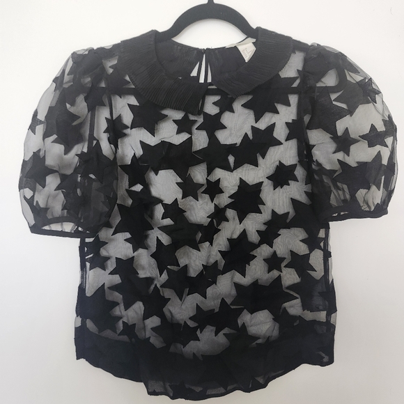 H&M Black Star Pattern Sheer Blouse Womens Size 6 - Picture 2 of 11